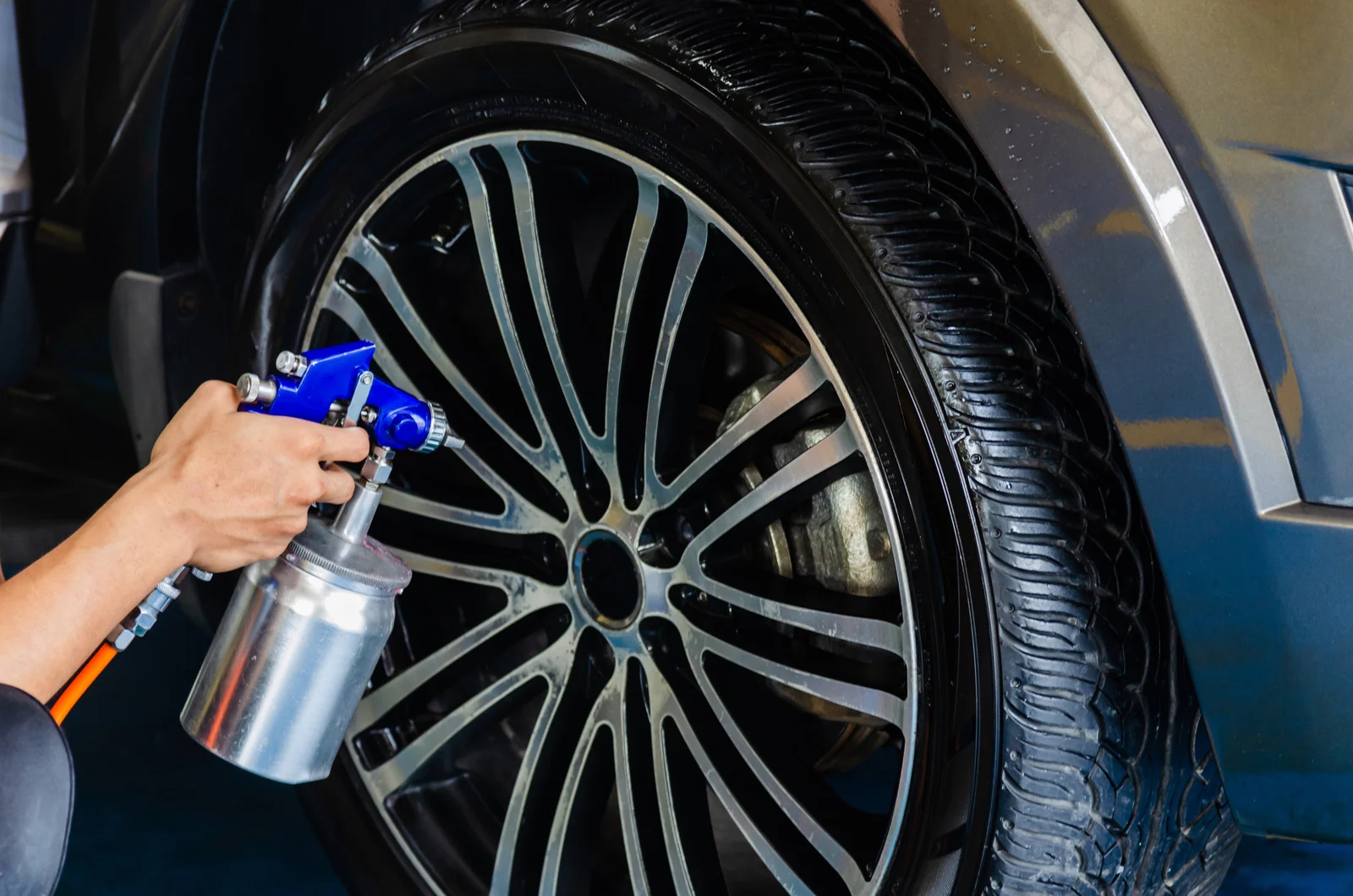 Refurbished alloy wheel during mobile repair service